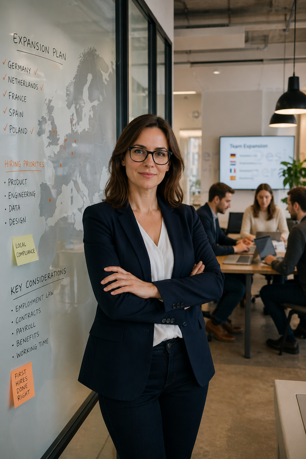 HR consultant helping a tech company plan hiring and expansion across Europe